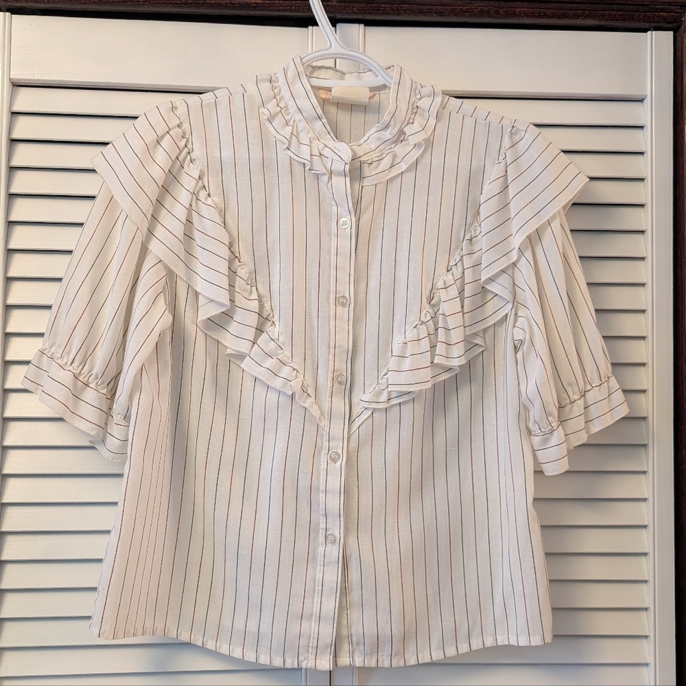1980 Striped Ruffle Blouse
